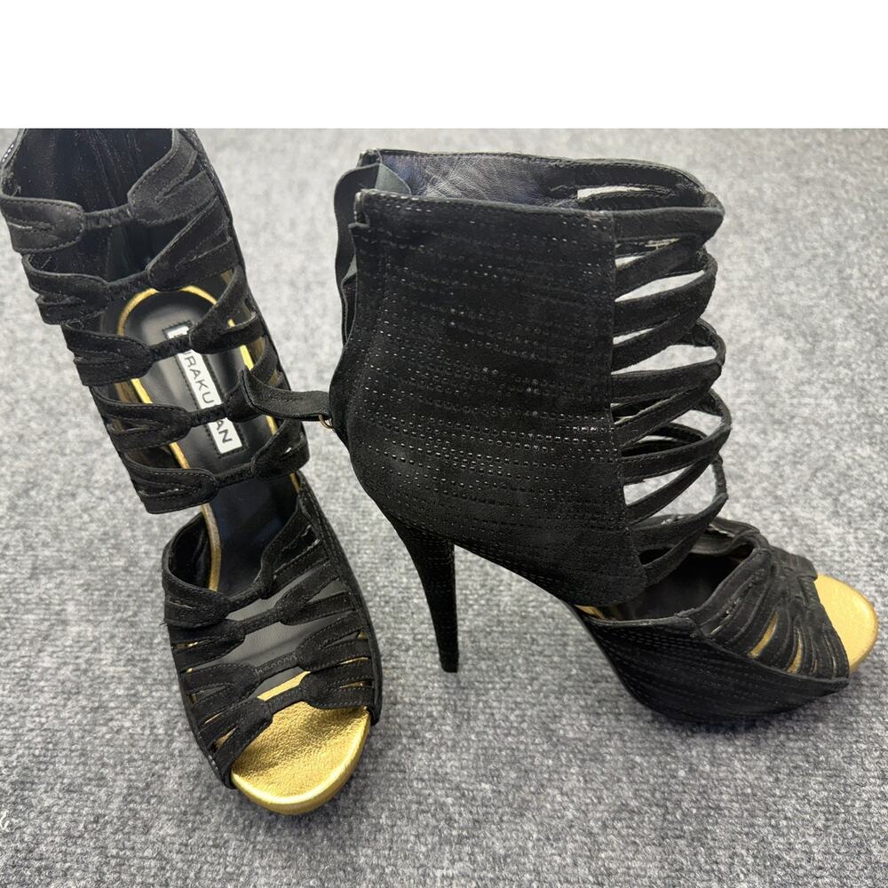 Burak Uyan Heels Women 40 US 9.5 Black Leather Cage Platform Made In Italy NEW